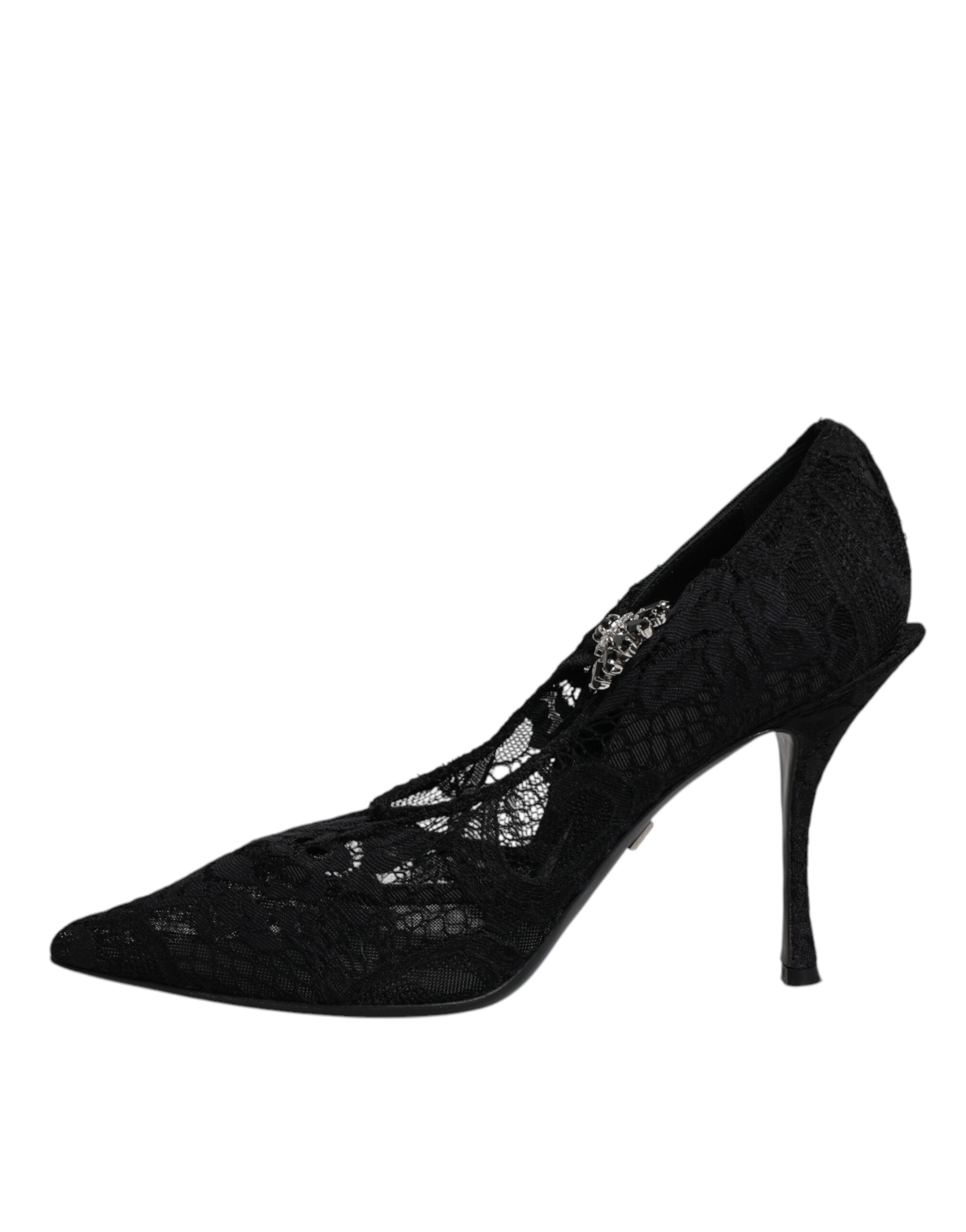 Dolce & Gabbana - Black Lace Crystals Mary Jane Pumps Shoes
