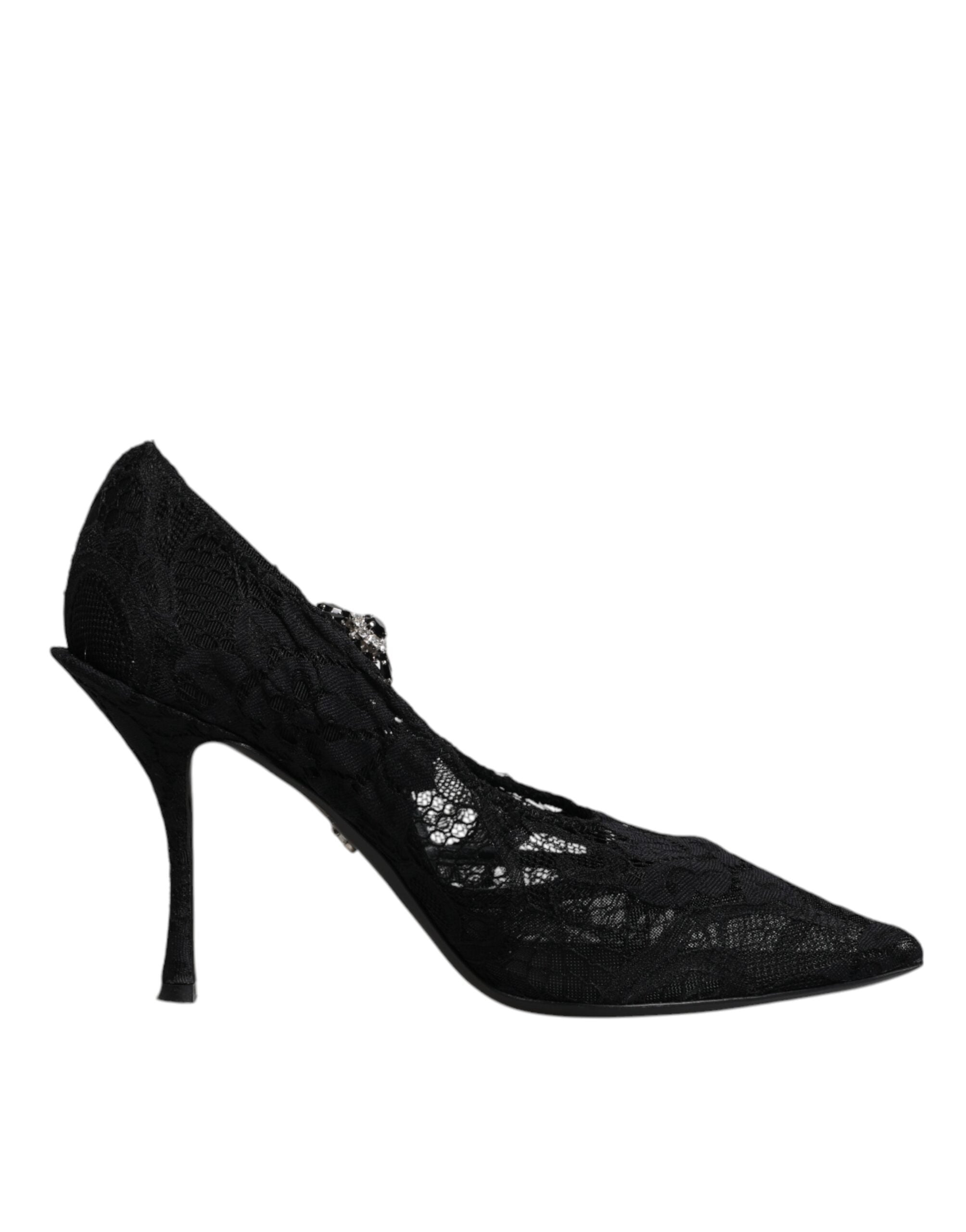 Dolce & Gabbana - Black Lace Crystals Mary Jane Pumps Shoes