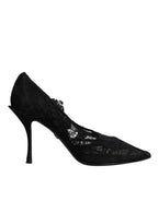 Dolce & Gabbana - Black Lace Crystals Mary Jane Pumps Shoes