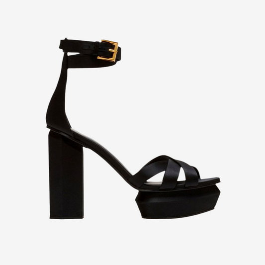 Balmain – Ava Platform Sandals in Black Silk