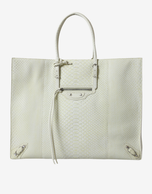 Balenciaga – Chic Python Leather Tote White & Yellow