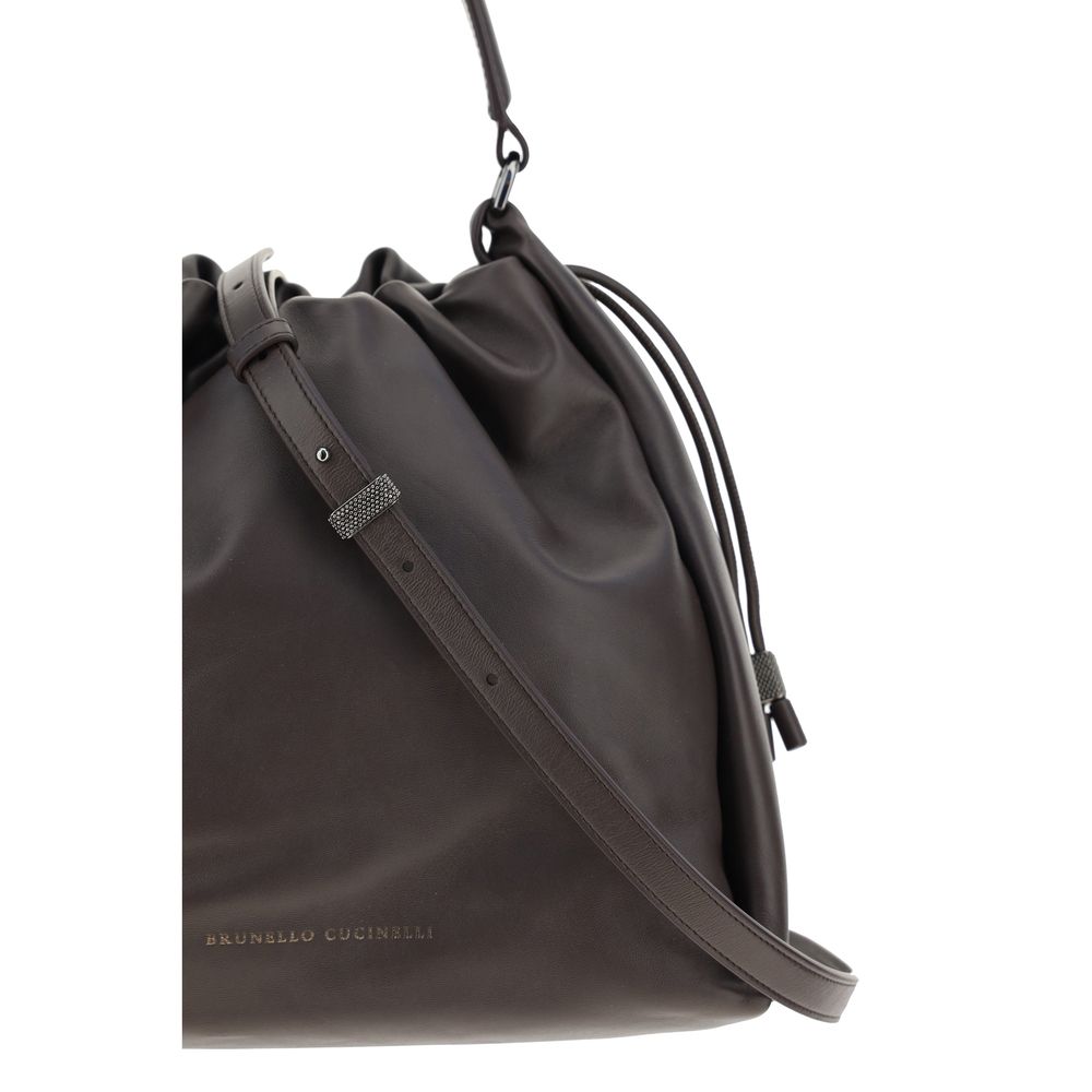 Brunello Cucinelli – Leather Shoulder Bag Dark Brown