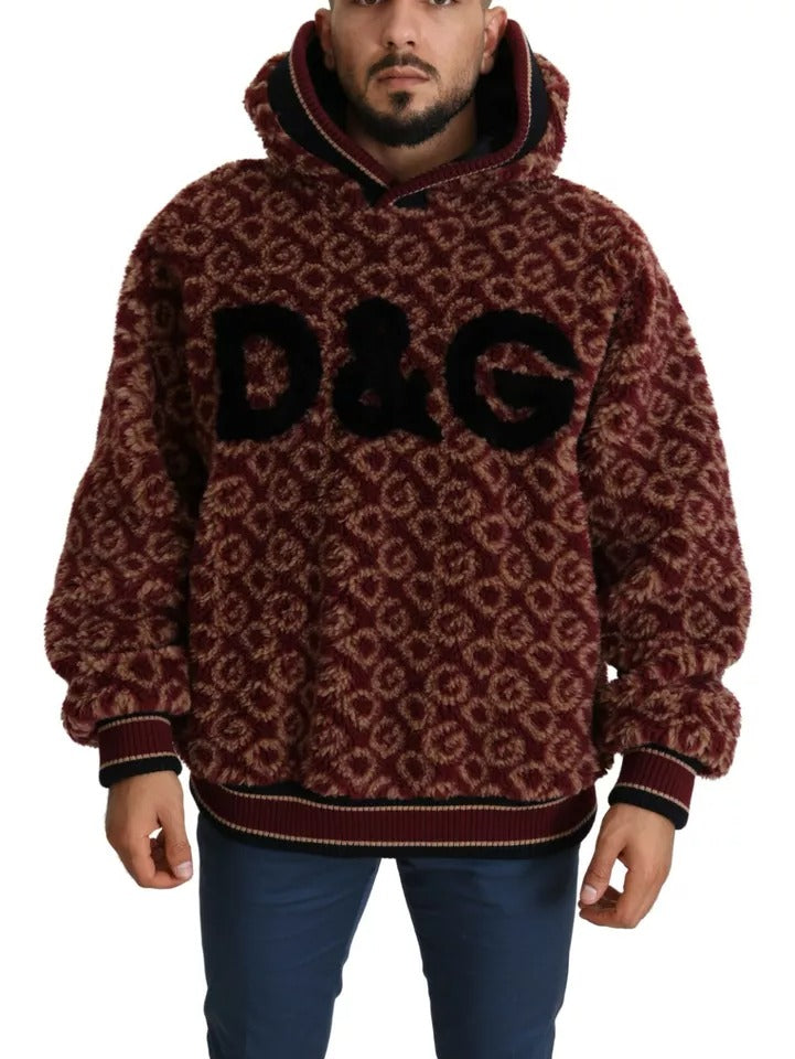 Dolce & Gabbana - Red Beige Wool Oversize Hooded Pullover Sweater