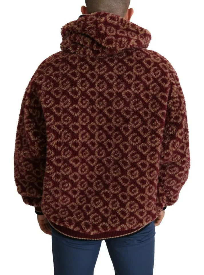 Dolce & Gabbana - Red Beige Wool Oversize Hooded Pullover Sweater