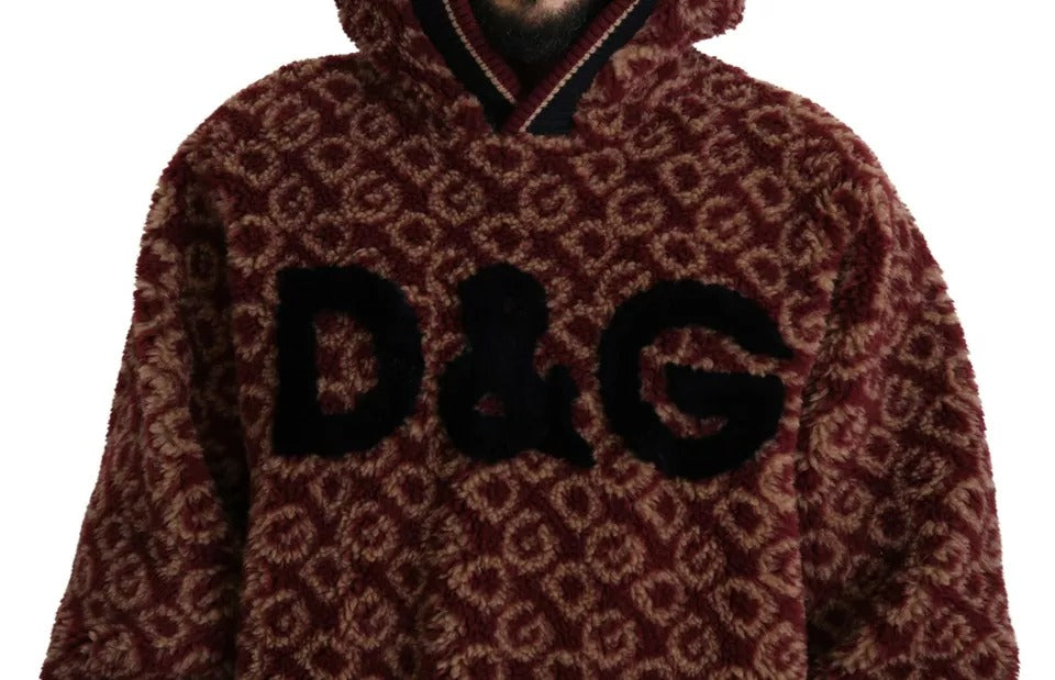 Dolce & Gabbana - Red Beige Wool Oversize Hooded Pullover Sweater