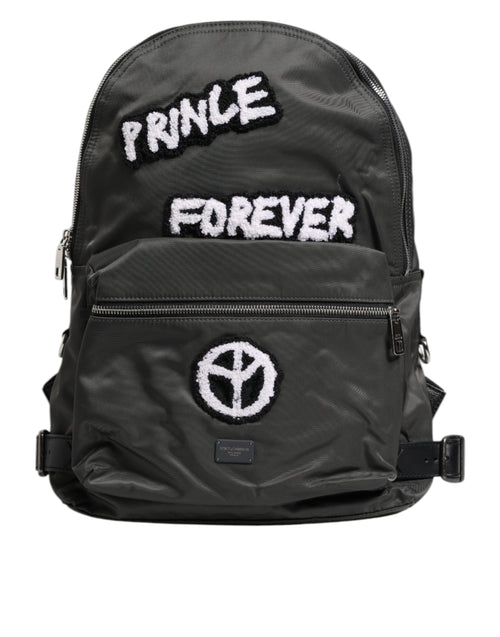 Black backpack with 'Prince Forever' text and logo on a white background