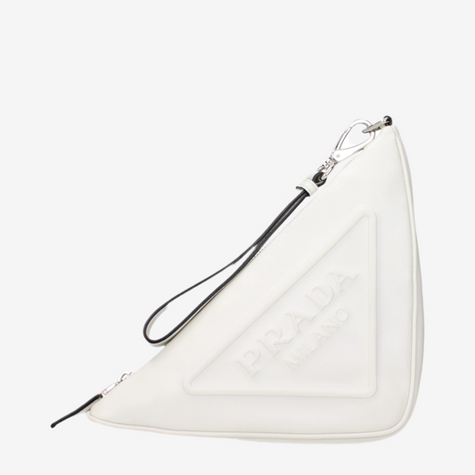 Prada – Small Distressed Leather Clutch in White