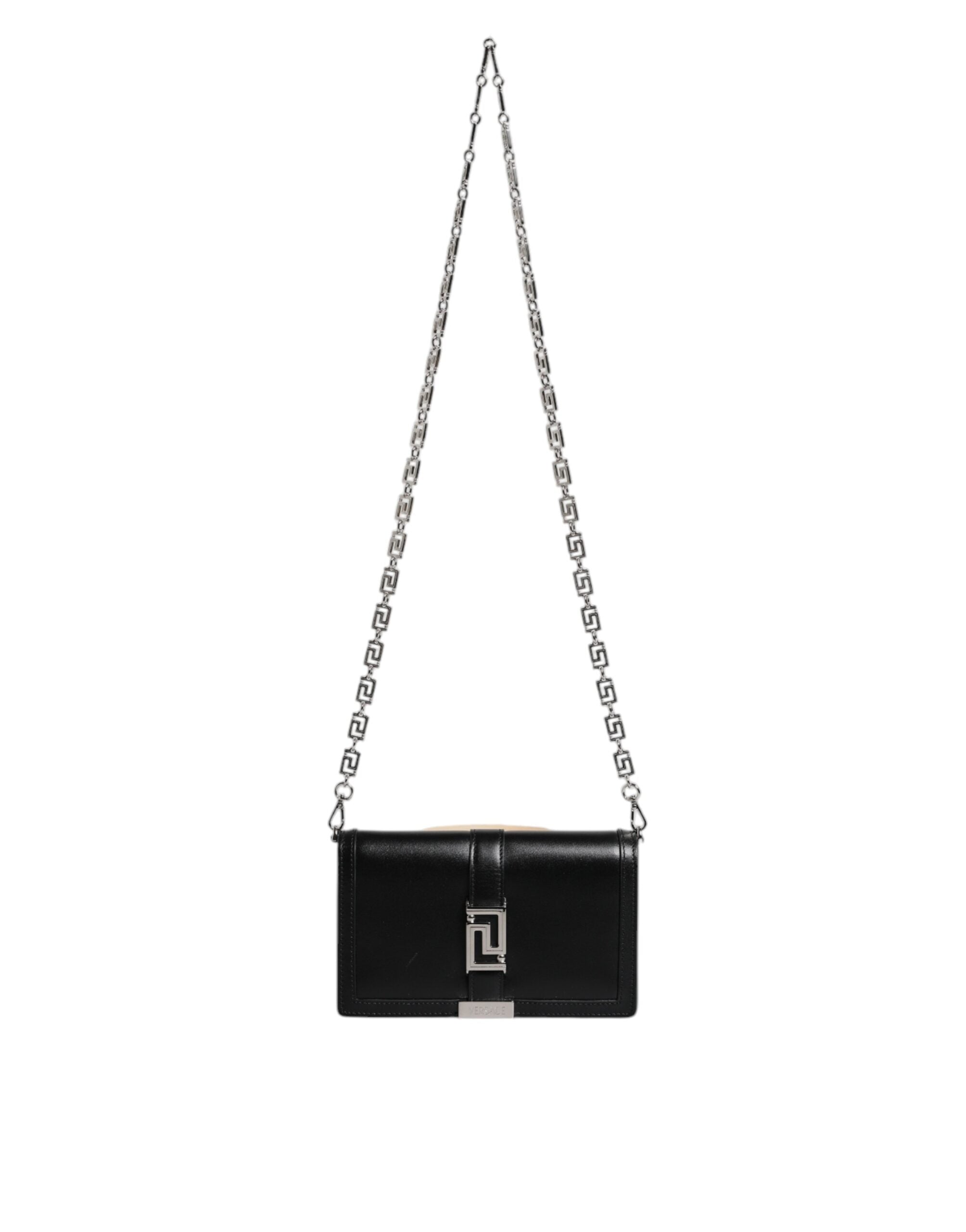 Versace – Black Leather Chain Strap Crossbody Bag