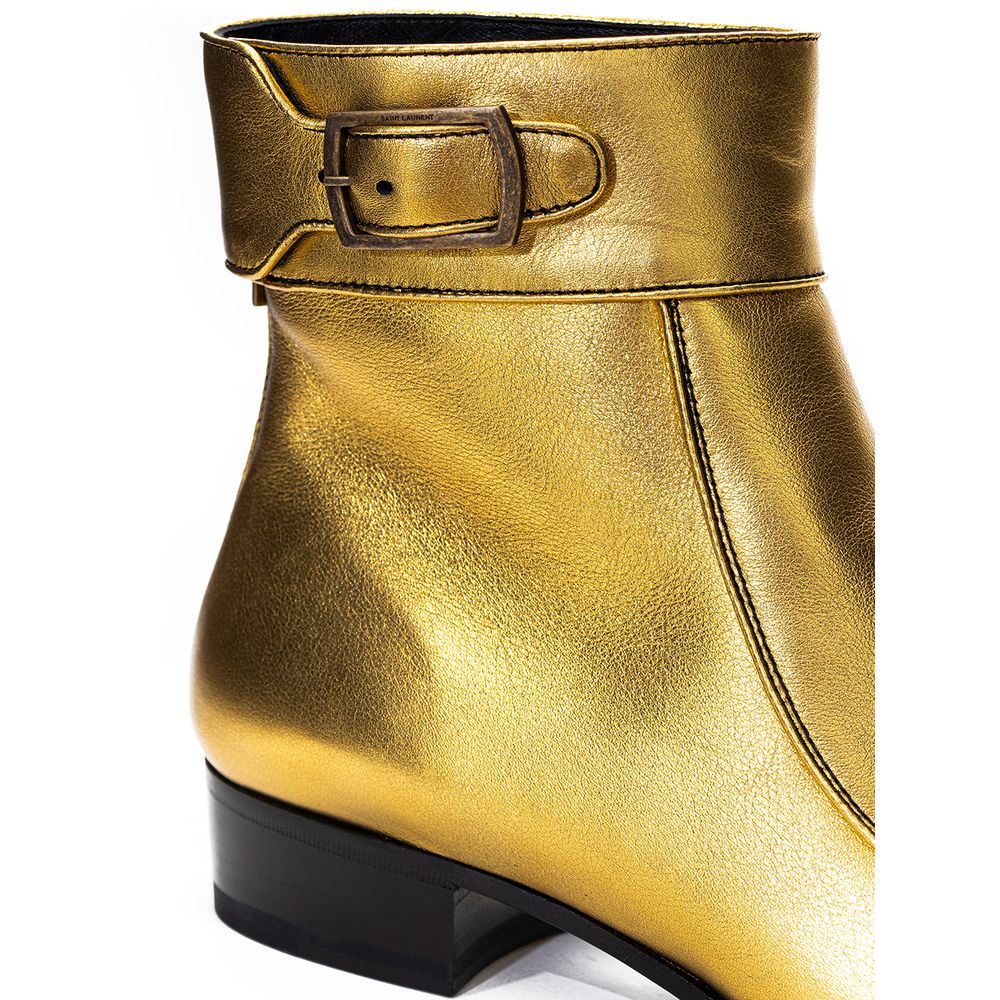 Saint Laurent – Gold Leather Ankle Boots