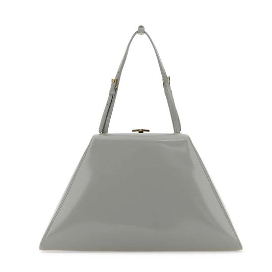 Prada – Trapeze Patent-Leather Tote Bag in Nube Grey