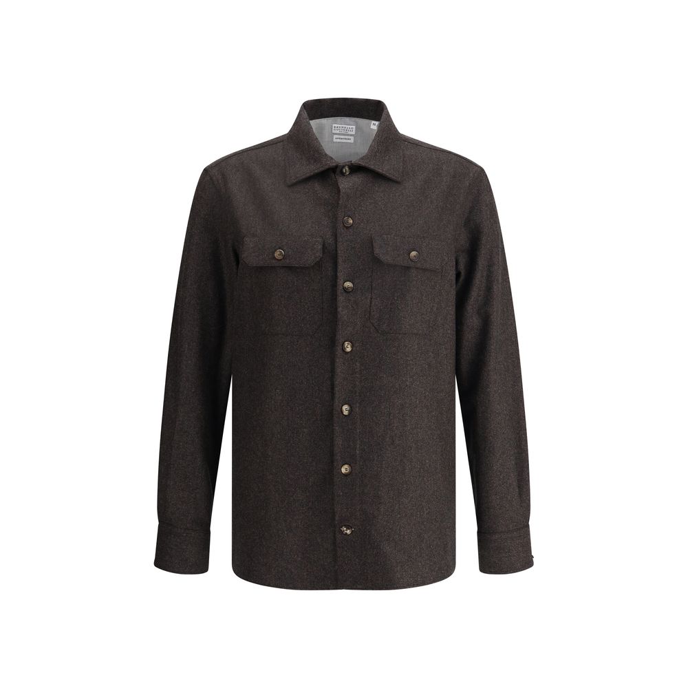 Brunello Cucinelli - Brown Fleece Wool Pattern Shirt