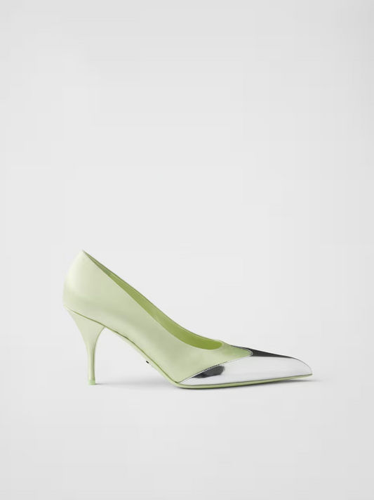 Prada – Satin and Metallic Green Leather Pumps