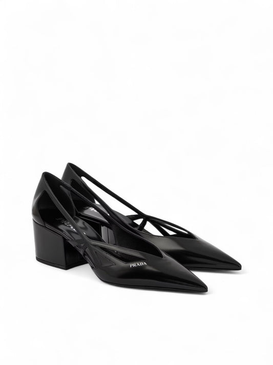 Prada – Black Leather Cut-Out Pumps 55