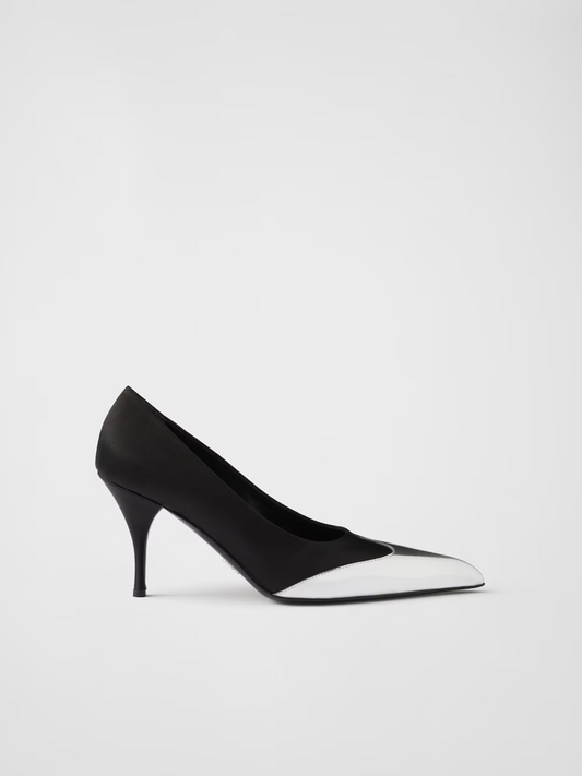 Prada – Black Satin & Metallic Silver Leather Pumps