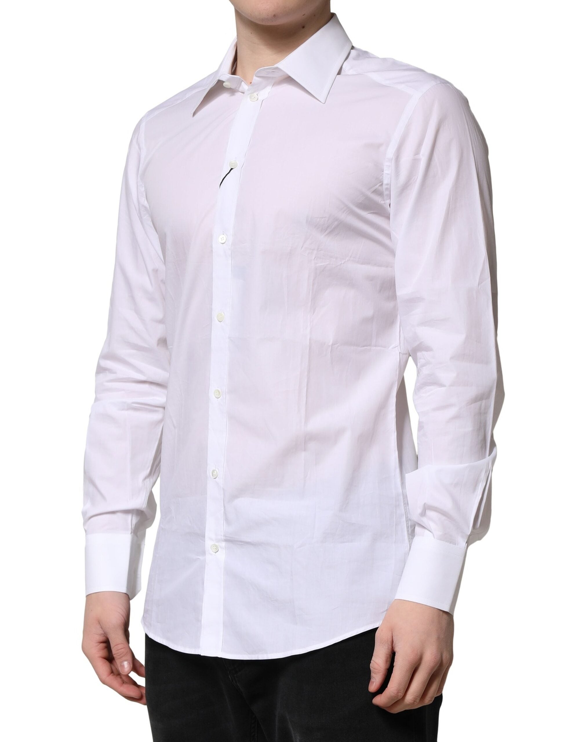 Dolce & Gabbana - White Cotton GOLD Long Sleeves Formal Shirt