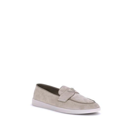 Prada – Beige Suede Loafers with Logo Plaque