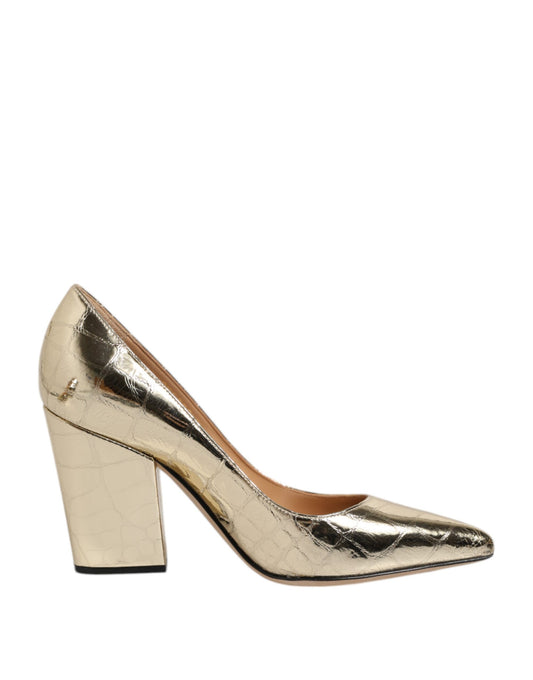 Sergio Rossi – Gold Leather Block Heel Pumps