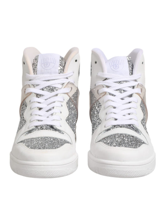 Chiara Ferragni – White & Silver High-Top Sneakers