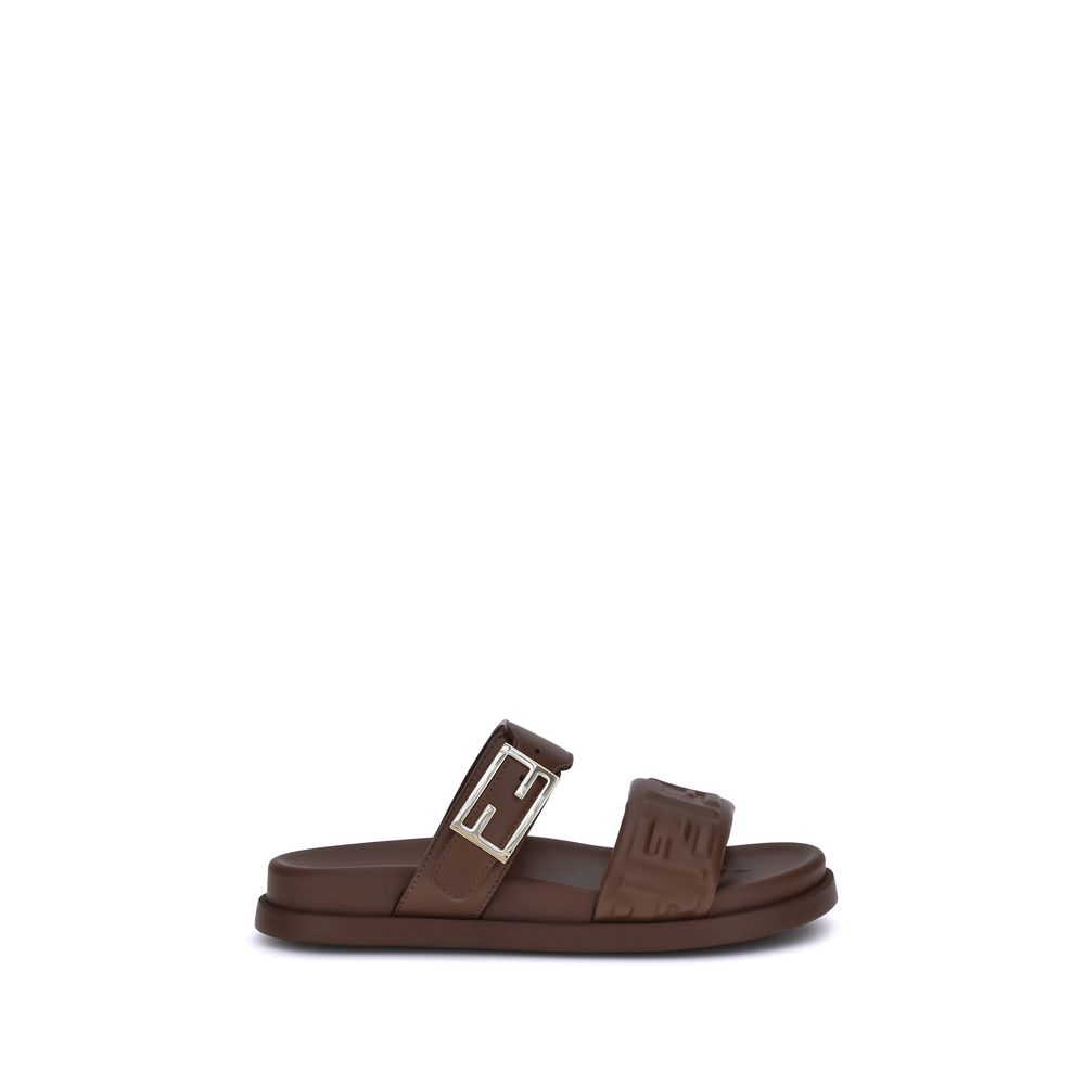 Fendi – Brown Leather Logoed Sandals