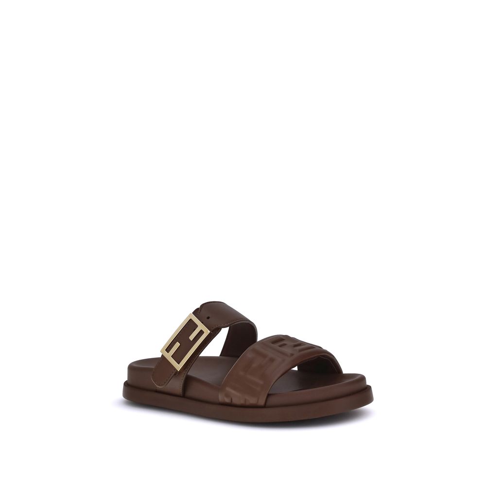 Fendi – Brown Leather Logoed Sandals