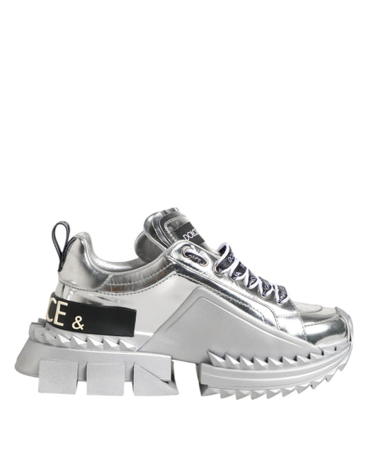 Dolce &Gabbana – Silver Leather Super Queen Sneakers