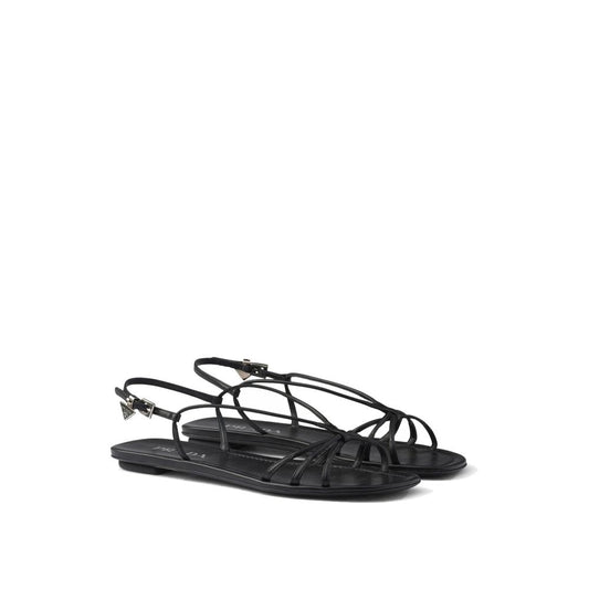 Prada – Black Leather Flat Sandals