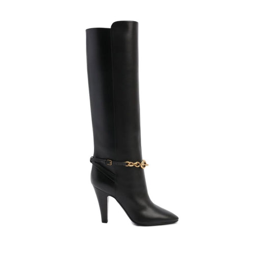 Saint Laurent – Leather Boots with Gold Chain Detail