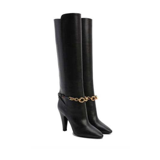 Saint Laurent – Leather Boots with Gold Chain Detail