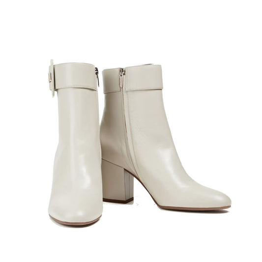 Sergio Rossi – White Buckled Leather Ankle Boots