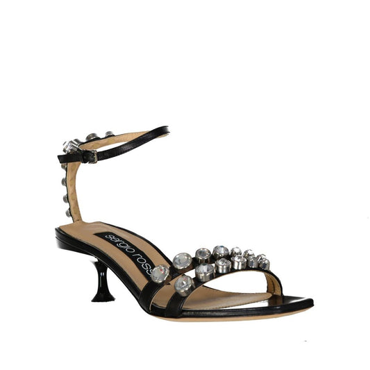 Sergio Rossi – Black Patent Leather Crystal Sandals