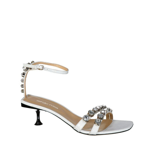 Sergio Rossi – White Leather Crystal Sandals