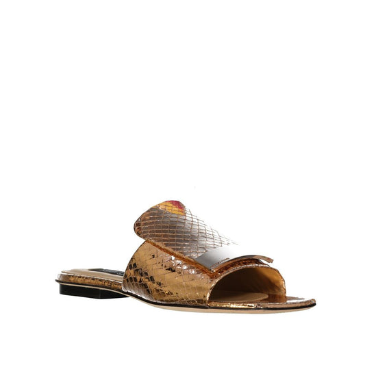 Sergio Rossi – Bronze Leather Flat Sandals