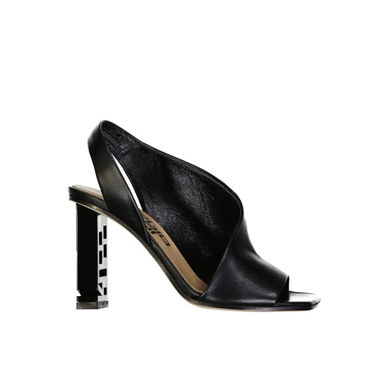 Sergio Rossi – Black Leather Logo Heel Sandals