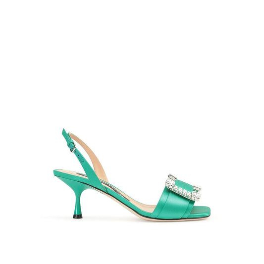 Sergio Rossi – Green Satin Crystal Sandals