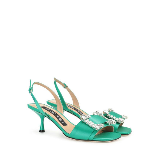 Sergio Rossi – Green Satin Crystal Sandals
