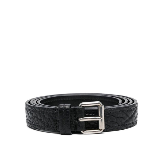 Prada – Black Leather Belt with Silver Buckle