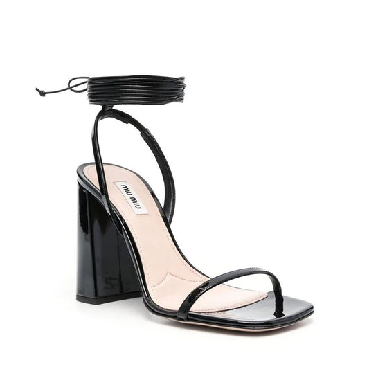 Miu Miu – Black Leather Lace-Up Sandals
