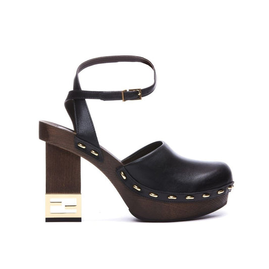 Fendi – FF Decorative Heel Leather Platform Pumps