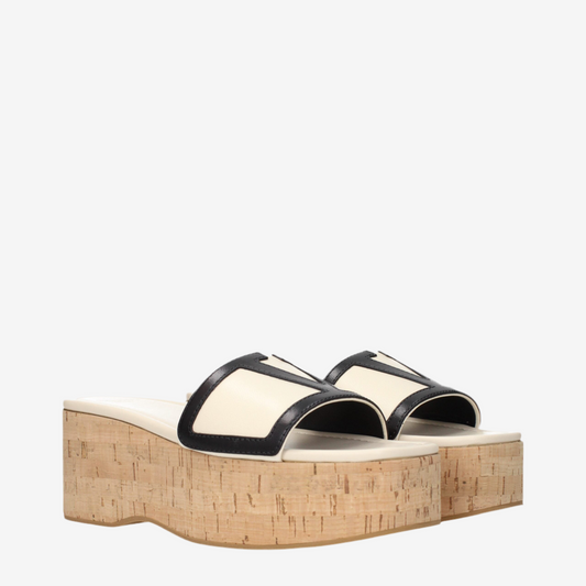 Valentino Garavani – Beige Leather Wedge Sandals
