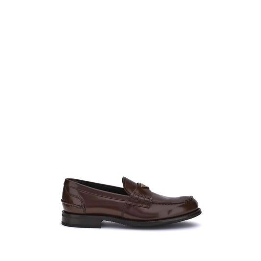 Prada – Triangular Plaque Leather Loafers