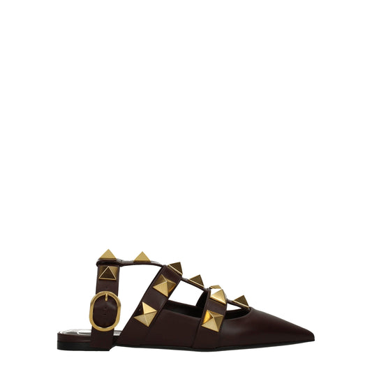 Valentino Garavani – Brown Leather Pointed-Toe Flat Sandals