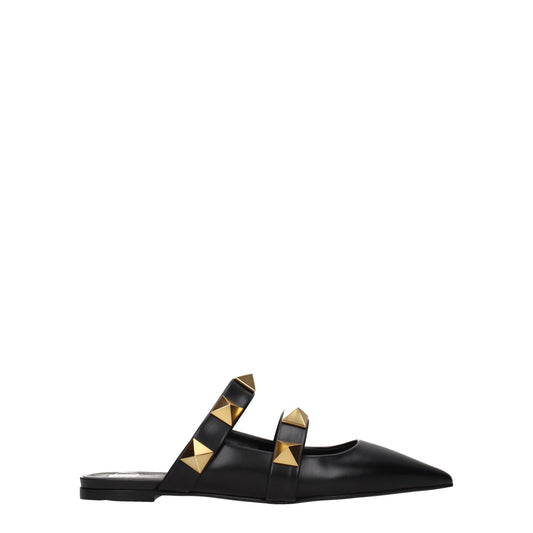 Valentino Garavani – Black Leather Pointed-Toe Flat Sandals