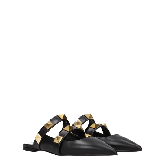 Valentino Garavani – Black Leather Pointed-Toe Flat Sandals