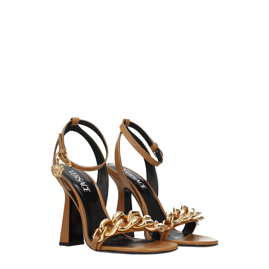 Versace – Brown Leather Sandals with Chain Detail