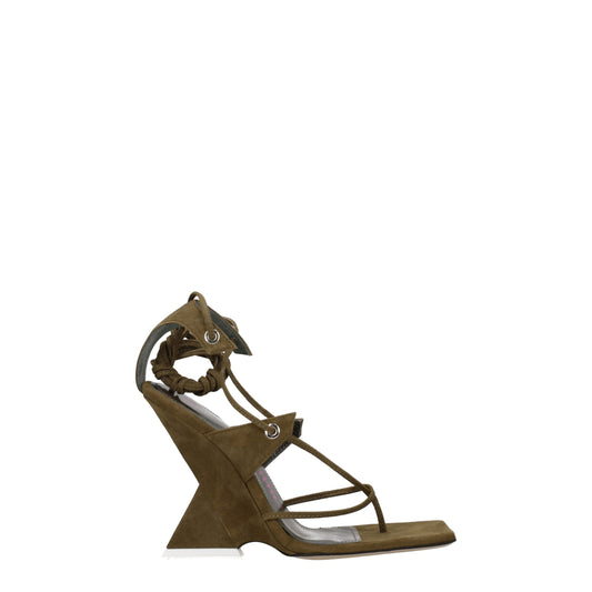 The Attico – Military Green Suede Flip-Flop Sandals
