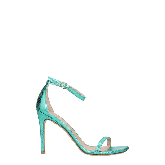 Stuart Weitzman – Green Leather Snake-Print Stiletto Heels