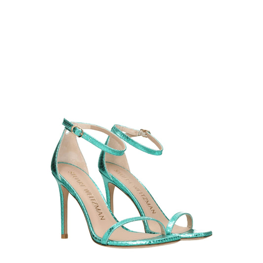 Stuart Weitzman – Green Leather Snake-Print Stiletto Heels