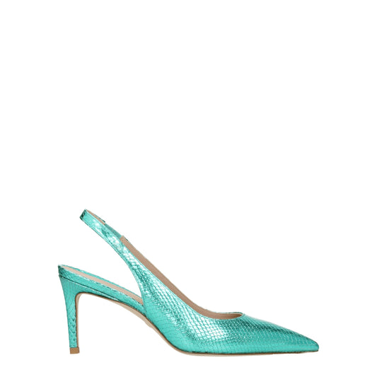Stuart Weitzman – Green Suede Snake-Print High Heel Pumps