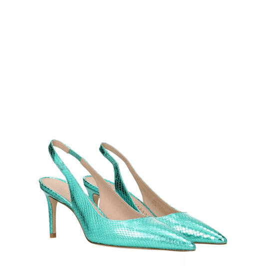 Stuart Weitzman – Green Suede Snake-Print High Heel Pumps