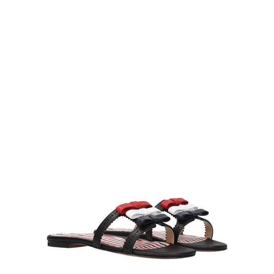 Thom Browne – Black Leather Slippers with Front Detail